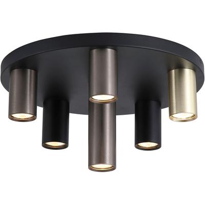 SEARCHLIGHT Deckenleuchte "Tubes 6Lt-Deckenleuchte-Schwarzes Metall, Anodisiertes Bronze, Messing", schwarz (schwarz, bronze, messingfarben), H: 20cm, 1 Stk., Leuchten, Deckenleuchte