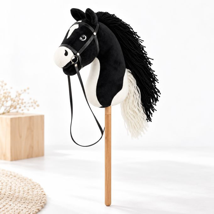 Relaxdays Pluchen stokpaard voor hobby horsing, zwart