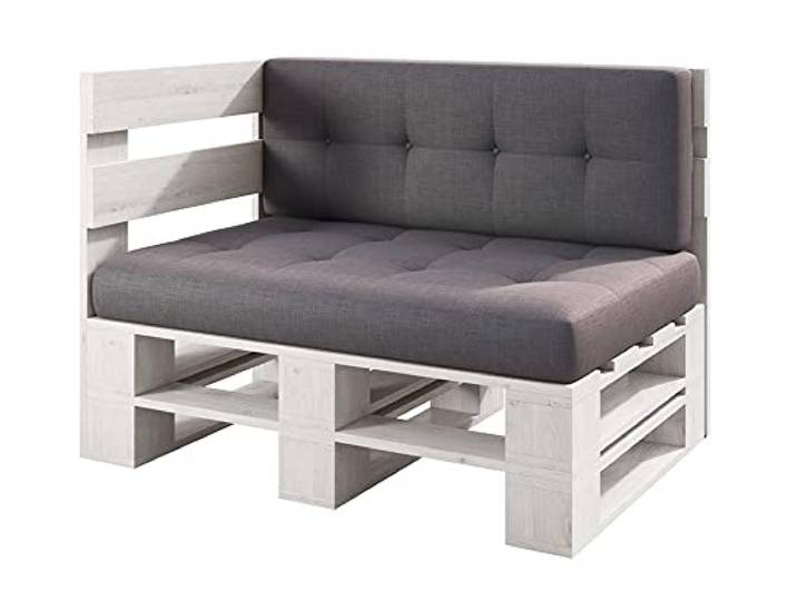 Lermowood Palettenmöbel Mp Eckbank 120 x 80 x 30 cm Weiß Europaletten Indoor und Outdoor Lounge Gartenmöbel Holz Gartenmöbel Set Lounge Möbel Terrasse Balkon Loft Stil Paletten