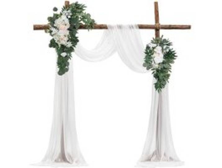 VEVOR Blumenset für Hochzeit Bogen, weiße Blumen für Traubogen mit Vorhängen (4er-Set) – 2 Blumenarrangements, 2 transparente Vorhänge, für Zeremoniensträuße, Empfangshintergrunddekoration