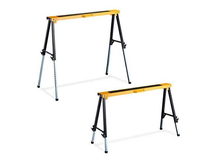 Relaxdays Tréteaux télescopiques\, Set 2\, Chevalet Pliable\, poignée\, 150 kg\, Hauteur réglable 64-91\,5 cm\, Noir-Orange