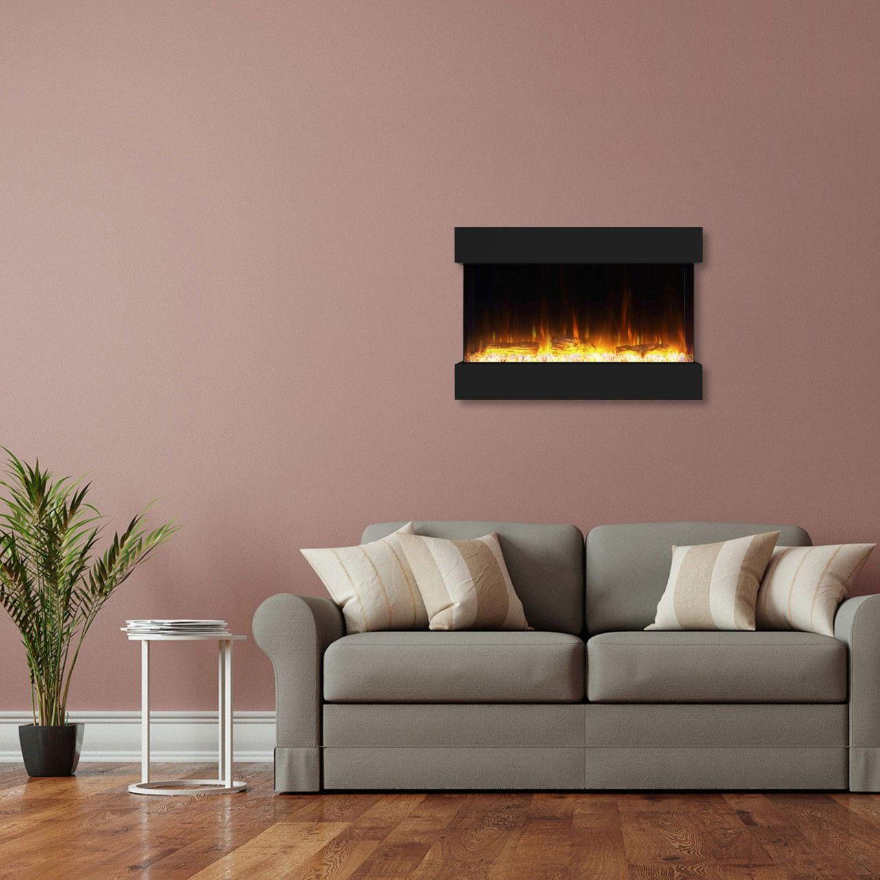 Garlivo Elektrokamin Insert 3-Sided Einbaukamin | LED Wandkamin in schwarz mit Heizung (1500 W) | HxBxT: 68x92x25cm