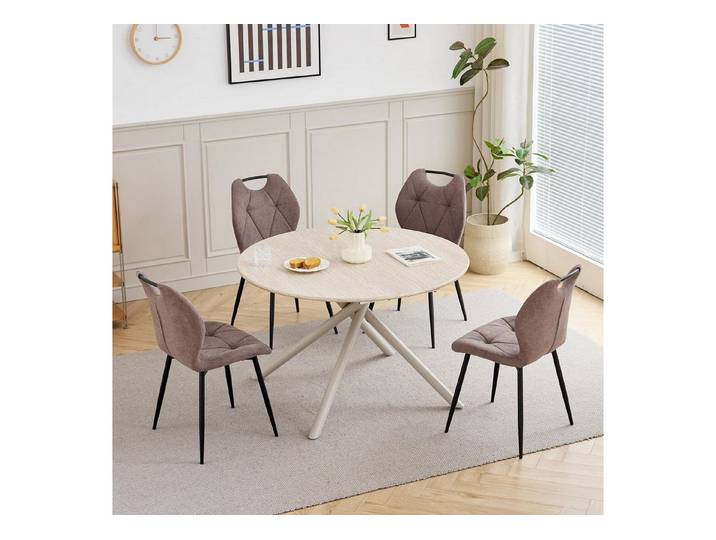 LuxusKollektion Essgruppe Esszimmer Set Tisch 115cm 4 Stühle 115*115*73cm Hellgelb + Braun