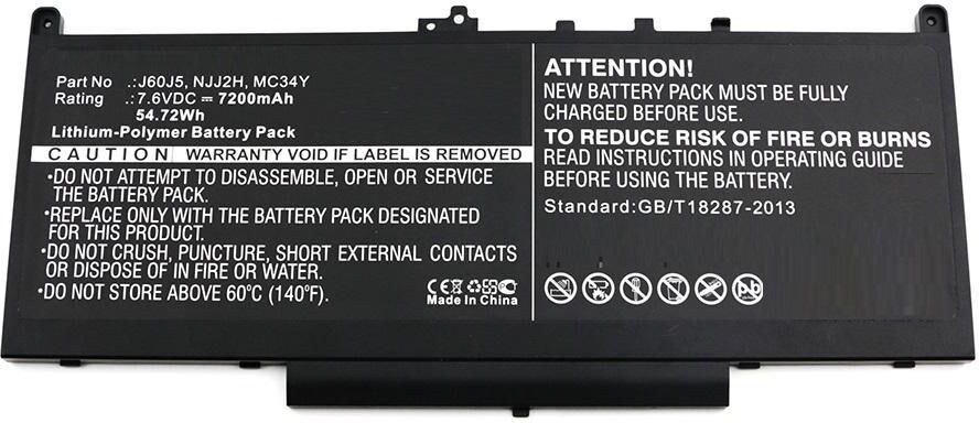 CoreParts MBXDE-BA0127 Replacement Laptop Battery for Dell Latitude 12 E7270 / E7470, 7.6V 7200mAh Li-Pol, Black