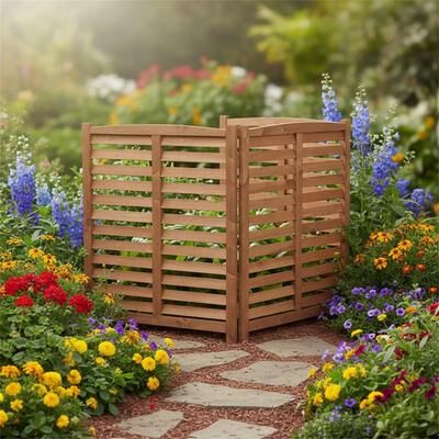 Clihome "32"" W x 38"" H Outside Wooden Privacy Fence, Outdoor Air Conditioner Fence,Brown"
