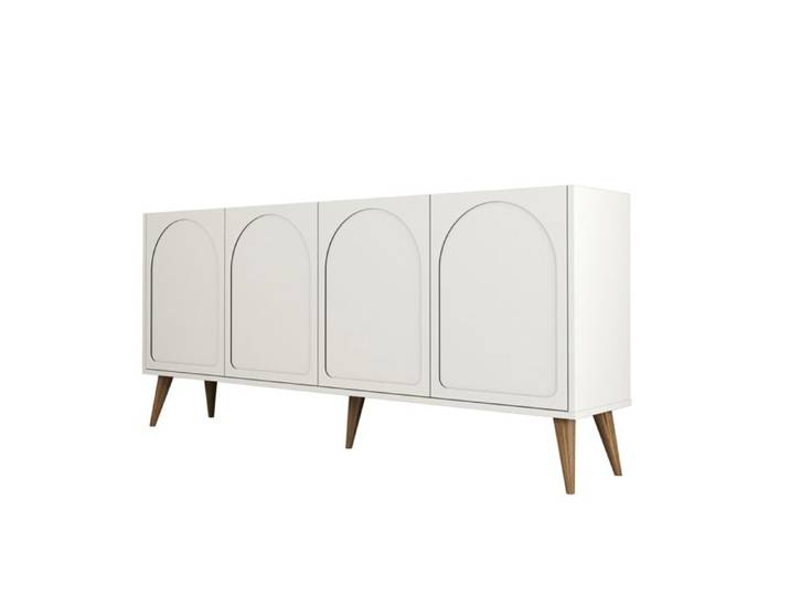 LISTER - Buffet 4 portes design arrondi crème 180x81cm