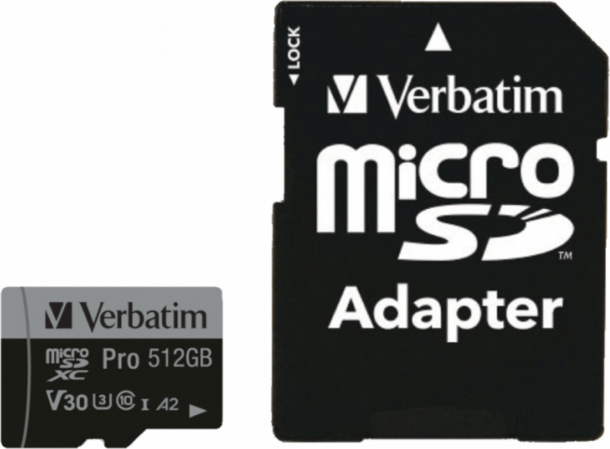 Verbatim microSDXC-kaart PRO, 512GB, U3, UHS-I, 4K UHD