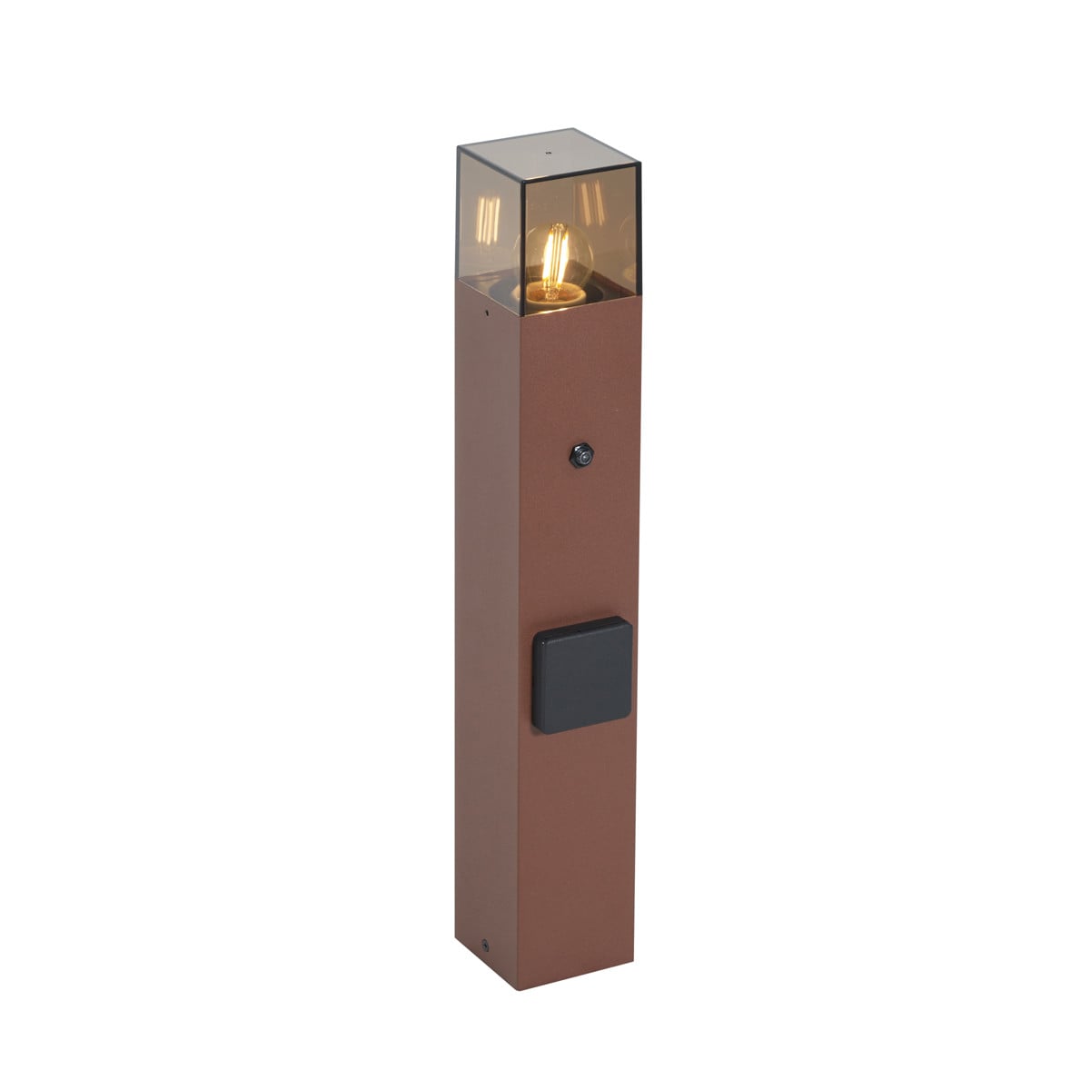 Qazqa Industriele buitenpaal met rookglas en schemersensor, roestbruin, Hoogte: 50 cm