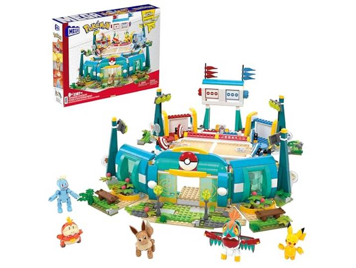 MEGA Pokémon Actionfigur-Bauspielzeug, Trainingsarena mit 1101 Teilen, Kampfspiel und 5 bewegliche Figuren für Kinder, HWR82