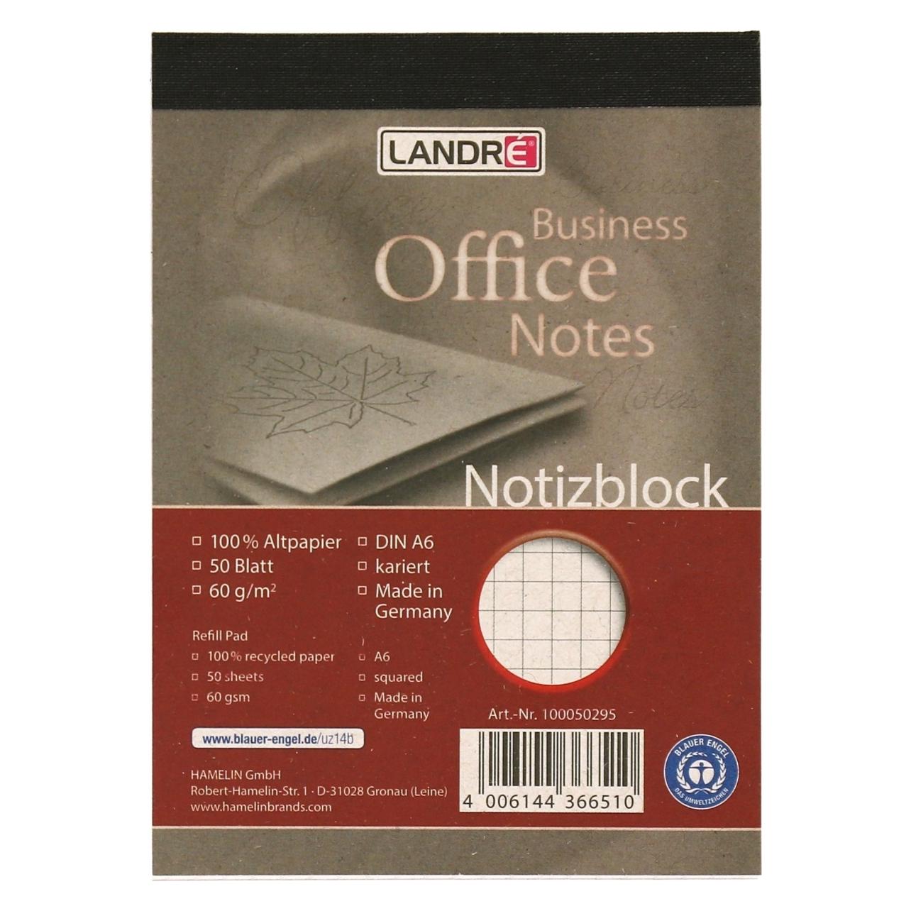 Landré Recycling A6 gefälzelter Notizblock (A6, Kariert, Harter Einband) (100050295)