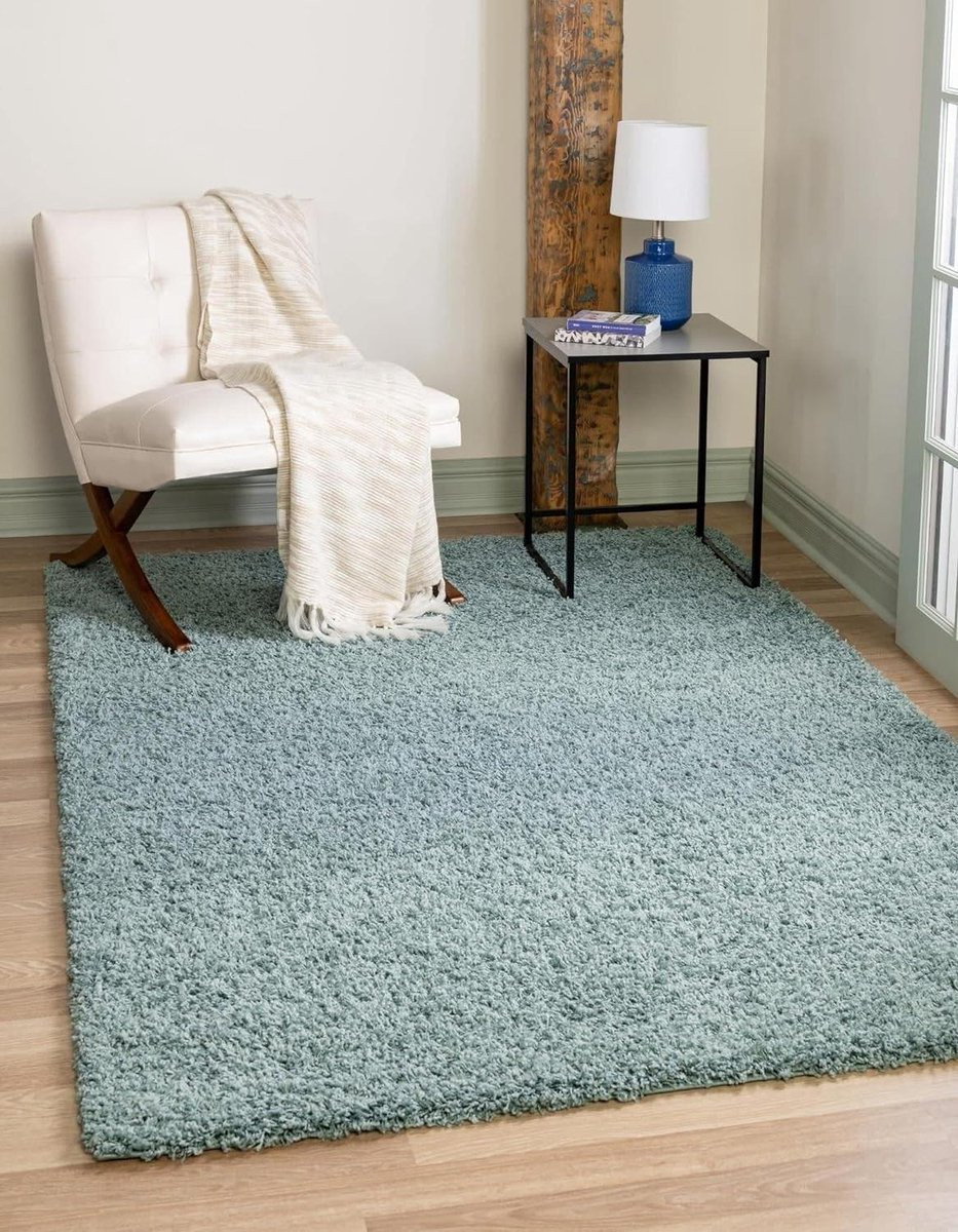 Shag Vloerkleed Hoogpolig Pluche Tapijt Leisteen Blauw 120 x 185 cm