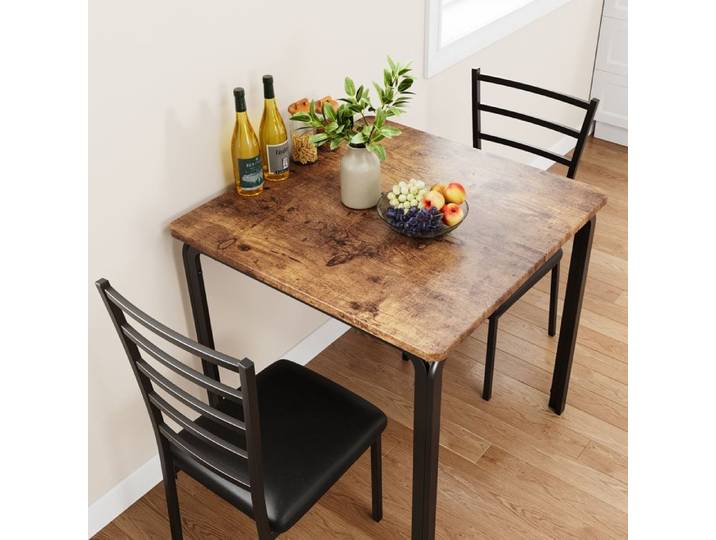 Table à manger carrée 74x74x76cm + 2 chaises rembourrées – marron – cuisine salle à manger studio