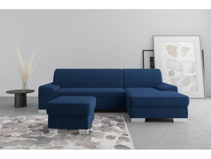 Ecksofa, 271x160 cm, Samtoptik, Blau, Recamiere Rechts, Modern, Domo-Collection