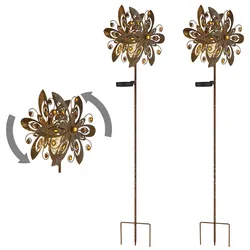 Solarleuchte Windrad Solarlampe Erdspieß Gartendeko Solar Gartenstecker rost, Metall, LED warmweiß, LxBxH 32x17,5x124 cm, 2er Set