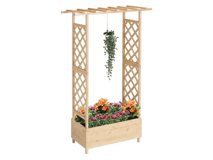 Relaxdays Blumenkasten mit Rankgitter & Dach, HBT: 183x110x44 cm, Natur