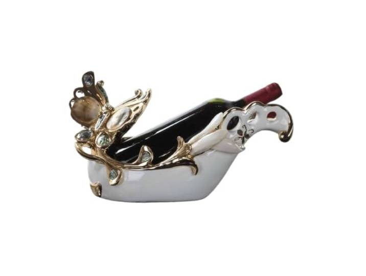 Luxuriöses Tisch-Weinregal aus Keramik mit Weinwiege for eine Flasche Freistehender Weinflaschen-Ausstellungsständer mit Kristalleinlage, elegante Vintage-Couchtisch-Dekoration
