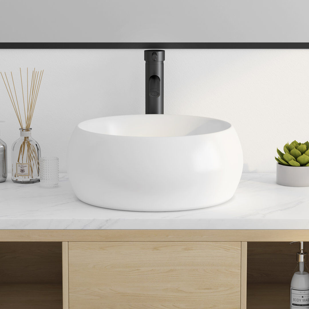 Eridanus Luciano 390mm x 390mm Circular White Ceramic Countertop Basin Bathroom Sink White 390mm W