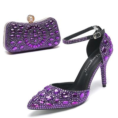 Damen Absätze Hochzeit Schuhe Pumpen Geschenke zum Valentinstag Bling-Bling-Schuhe Party Brautschuhe Brautjungfernschuhe Passendes Set für Schuhe und Taschen Strass Kristall Funkelnder Glitzer