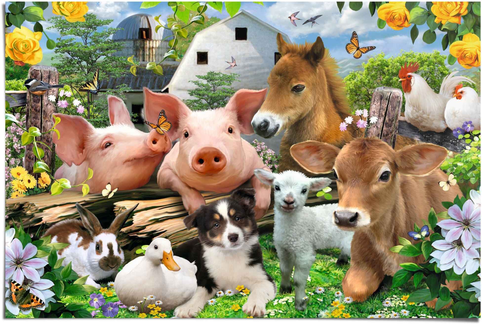 Reinders! Poster REINDERS "Bauernhoftiere Niedlig - Fröhlich", bunt (farbe bild(er): mehrfarbig), B:91,5cm H:61cm, Papier, Bilder, Poster farbe bild(er): mehrfarbig B/H/T: 91,5cm x 61cm, 1 Stk.