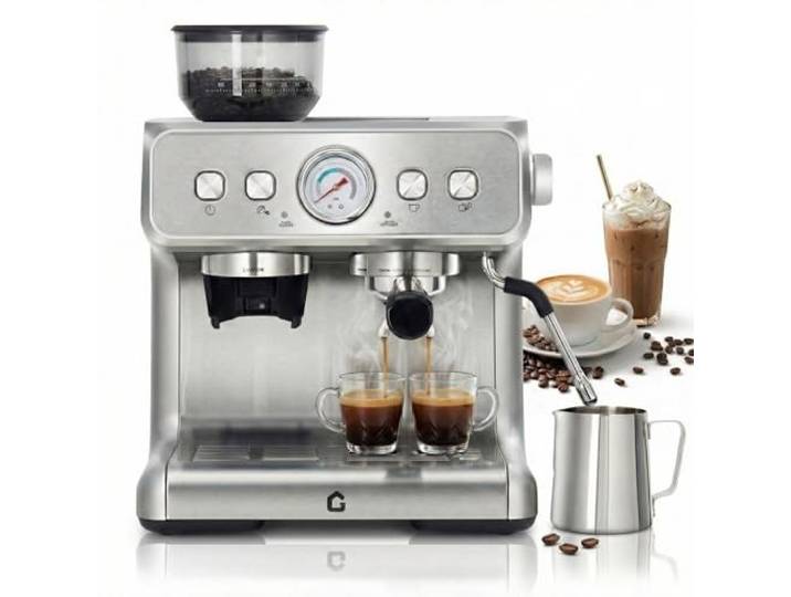 RBFGYIOP Siebträgermaschine Mit Mahlwerk & 20 Bar Druck, Espressomaschine Mit 30 Mahlgraden, 1450W, 2,8L Abnehmbarer Wassertank, PID, Manometer, Dampf-/Heißwasser-Düse, Kaffeemaschine Mit Barista-Kit