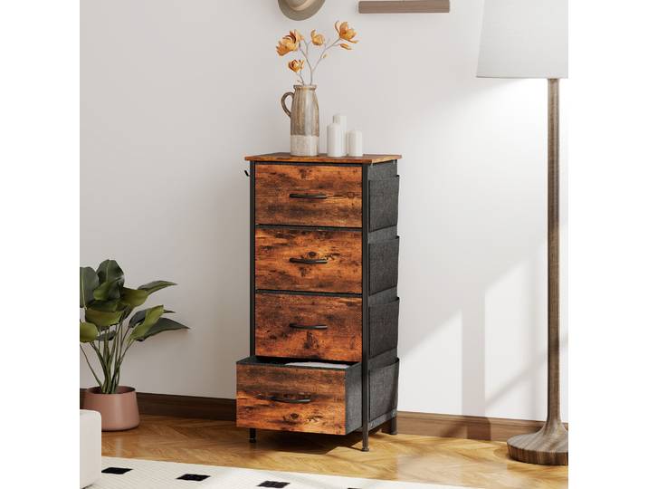 HOMCOM Commode 4 Tiroirs Tissu Acier Marron 45x30x94,5cm