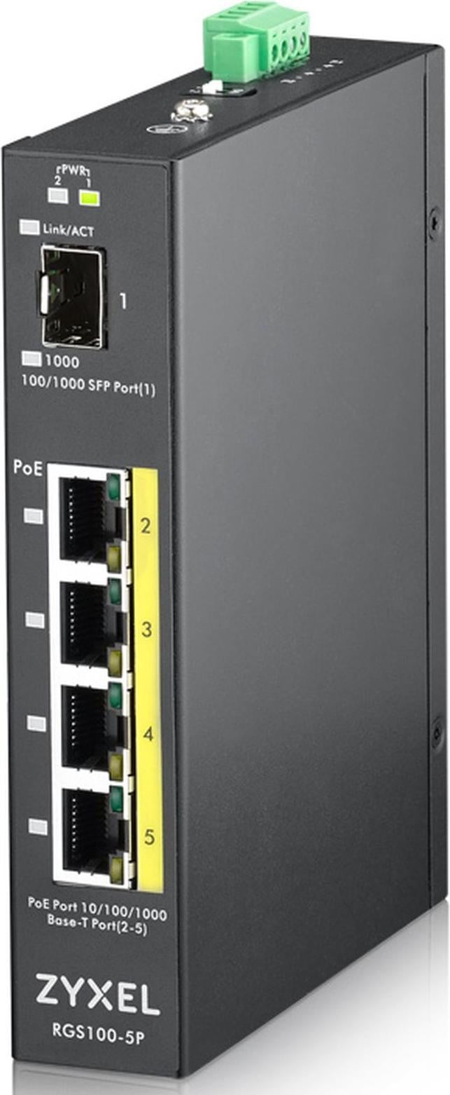 Zyxel RGS100-5P Unmanaged L2 Gigabit Ethernet (10/100/1000) Power over Ethernet (PoE) Switch - Zyxel - Black