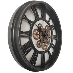 Wanduhr Uhr Küchenuhr schwarz bewegliche Zahnräder römische Ziffern D 50,8 cm