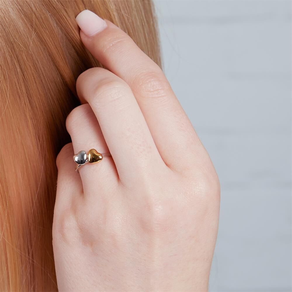 Unique 925 Sterling Silber Fingerring mit zwei Herzen silber