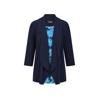 Langarmshirt GOLDNER "Viskoseshirt in Twinset-Optik", Damen, Gr. 40, blau (marine, gemustert), Obermaterial: 95% Viskose CV. 5% Elasthan EL., gerade, Shirts Langarmshirt, Ton in Ton Hotfixe am Druck
