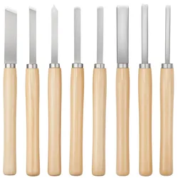 VEVOR Drechseleisen-Set, 8-teilig, Drechselmesser mit Klinge aus Kohlenstoffstahl, 2 Schrägmeißel, 1 Speerspitze, 1 Abstechmeißel, 1 Rundspitze, 3 Hohleisen, 1 Oxford-Tasche, Drechselwerkzeug