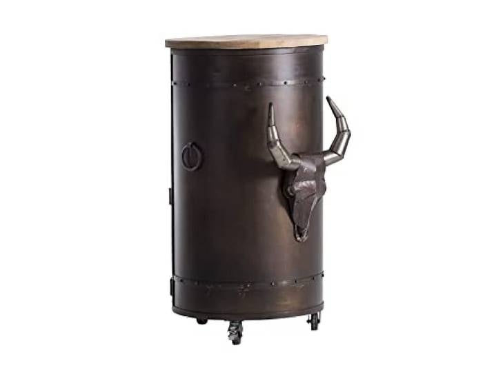 Woodkings Stehtisch Yorkshire I Bartheke Industial I runder Bartisch mit Geweih I Metall & Mangoholz I Hausbar I Barschrank I Barregal I Theke I Flaschenregal