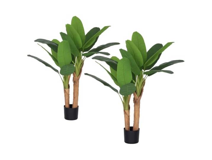 HOMCOM Künstlicher Bananenbaum 2er Set groß 120 cm Kunstpflanze, Künstliche Pflanzen Bananenbaum wie echt mit Topf, Kunstmoos, Kunstgras für Wohnzimmer Schlafzimmer