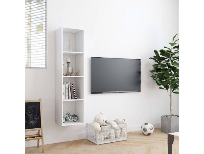 CHIC Cabinet HIFI - Blanc Bibliothèque/Meuble TV Moderne - ZENCORE - MEUBLE DE SEJOUR - Blanc 143x30x36cm 1889