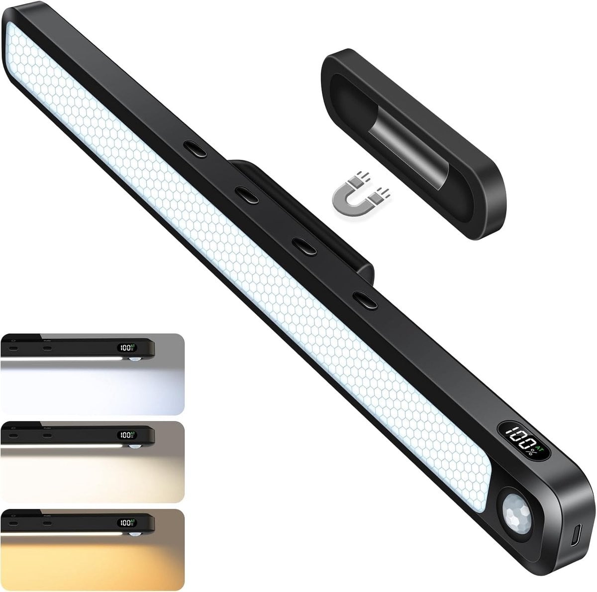 Oplaadbare LED Bewegingssensor Lichtbalk met Magnetische Bevestiging voor Kast, Badkamer en Spiegel, 2000mAh Batterij met Batterijweergave