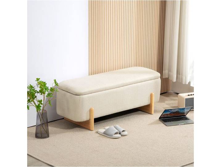 Banquette Coffre Beige Banc Rembourré FloraGrace Pour Chambre Entrée Ou Salon Avec Rangement Caché 111x44x44 5cm