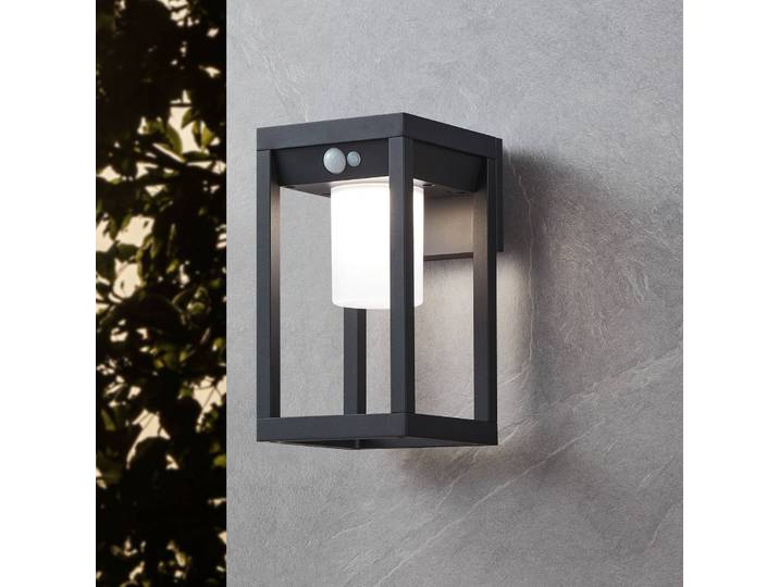 EGLO Solar-LED-Außenwandleuchte Martano mit Sensor, schwarz, Aluminium, Solarleuchte außen