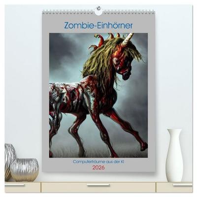 Zombie-Einhörner - Computerträume aus der KI (hochwertiger Premium Wandkalender 2026 DIN A2 hoch), Kunstdruck in Hochglanz