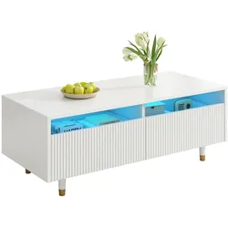 OKWISH Hochwertiger Couchtisch mit Acrylschubladen, LED-Beleuchtung, 2 Schubladen, modernes Design, stilvoll, stabil, 110x50x40 cm, Weiß