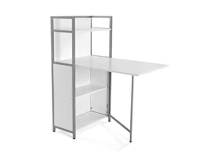 Versa Blumenau Esstisch mit Regal für Küche, Terrasse, Garten oder Esszimmer, Klappbare Arbeitsplatte, Maßnahmen (H x L x B) 120 x 30 x 62 cm, Holz, PVC und Metall, Farbe: Weiß