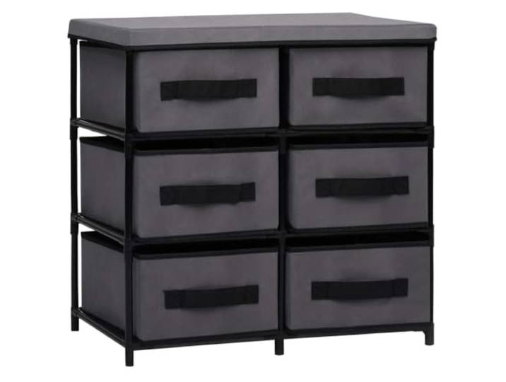 KUPTYERFG Kommode mit 6 Schubladen 55x29x55cm Stoffschrank Grau Kompakter Beistellschrank für Büro oder Schlafzimmer. Mit robustem Stahlrahmen und pflegeleichten Stoffschubladen.
