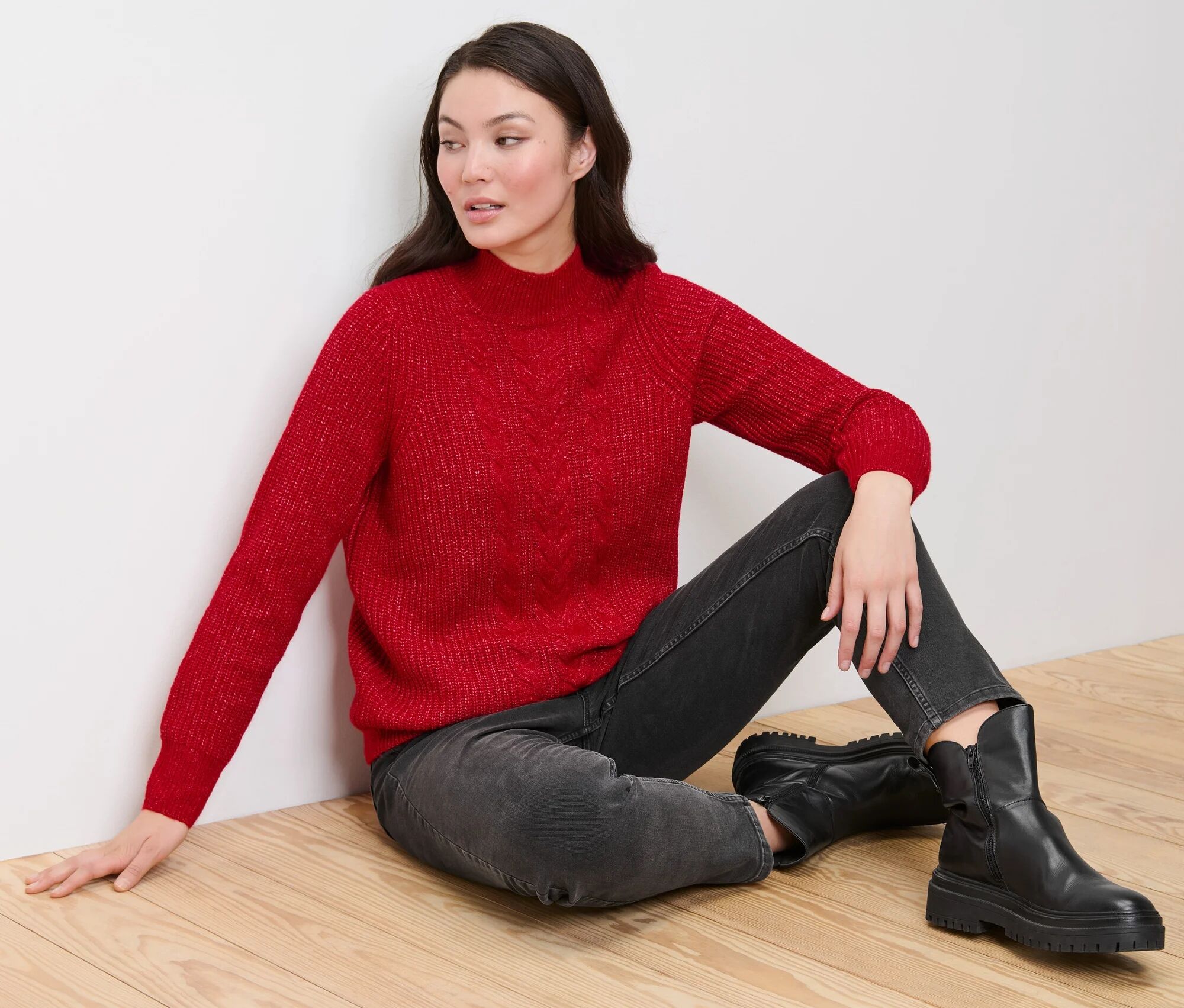 Tchibo - Grobstrickpullover mit Zopfmuster - Damen - Gr. S - rot