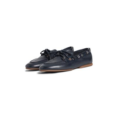 Bootsschuh TOMMY HILFIGER "TH SLEEK LEATHER BOAT SHOE", Damen, Gr. 40, Leder Textil, blau (dunkelblau), Nappaleder, unifarben, Schuhe Bootsschuh, Bootsschuh, Businessschuh mit Blockabsatz und Ösen mit Durchzug