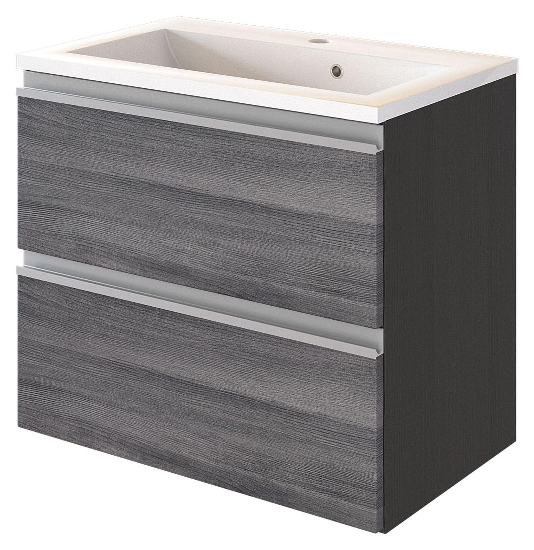 Basera Badezimmer Gäste-Waschtisch Olena 60 cm breit, Korpus: anthrazit, Front: Graueiche, mit Waschbecken