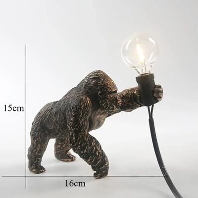 Inspired Living Mighty Gorilla Table Lamp Resin Animal Night Light For Bedroom & Home Decor gold Prone