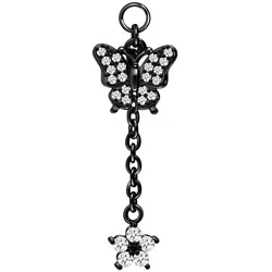 Chirurgenstahl Anhänger für Clicker KRISTALLSCHMETTERLING + KRISTALLBLUME