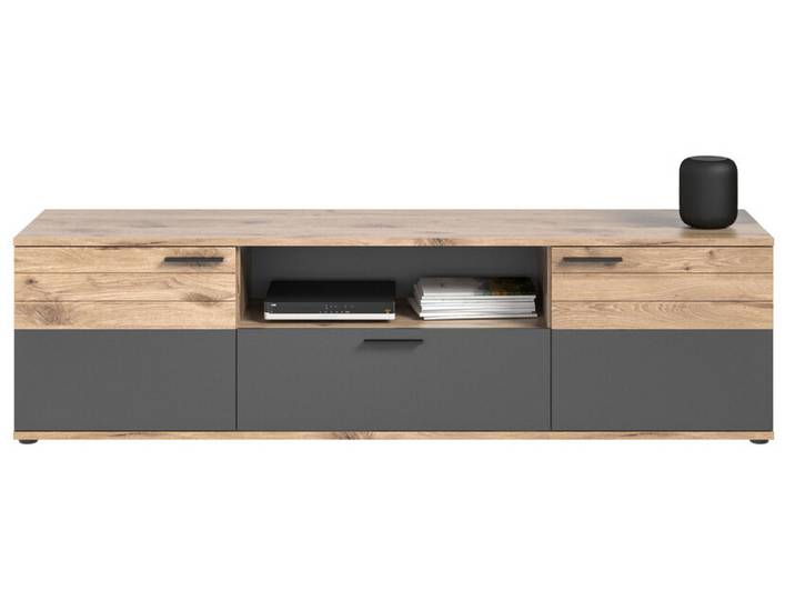 Lowboard groß Mason Basalt Grau - Nox Oak Holzoptik 194x53x47 cm