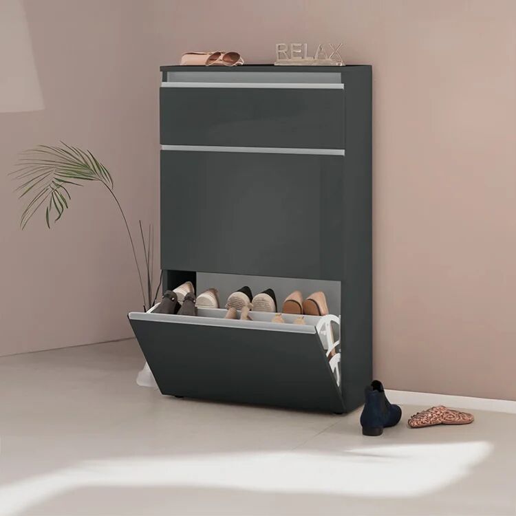 garneroarredamenti Scarpiera ingresso 60x108h cm 2 ante antracite lucido Eclisse