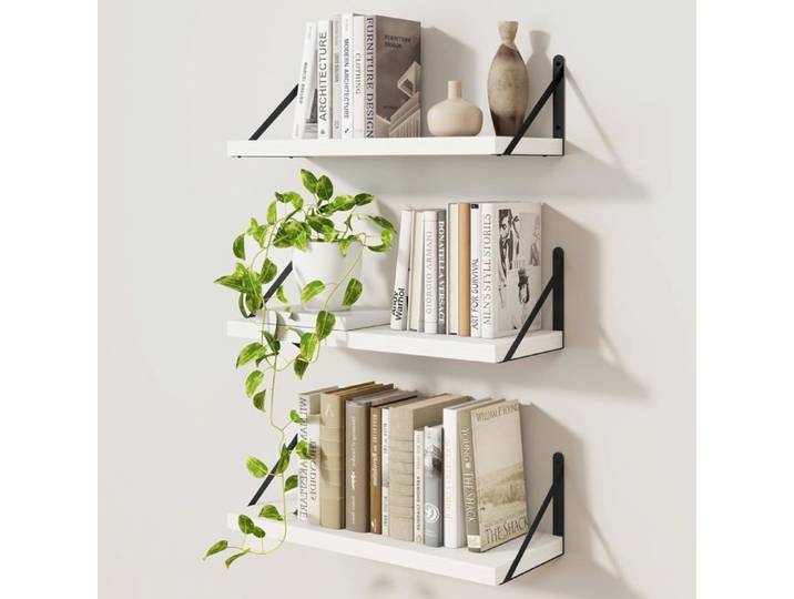 Étagère Murale étagères flottantes avec Supports Lot de 3 étagères Blanches de 40cm étagère en aggloméré pour Cuisine(Blanc 40x15cm)