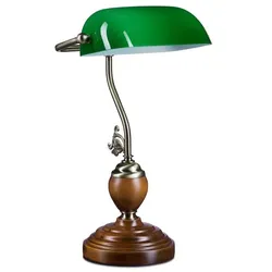 Relaxdays Bankerlampe JONES mit Holzfuß Braun,Dunkelgrün,Gold