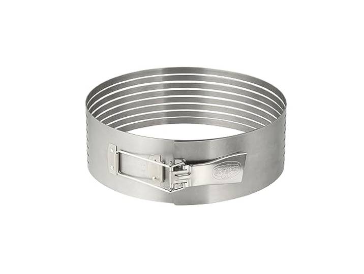 Dr. Oetker Tortenboden-Schneidhilfe Ø26-28, zum leichten Schneiden von Tortenböden, gleichmäßige Tortenböden durch Führungsschienen, (Farbe: silber), Menge: 1 Stück